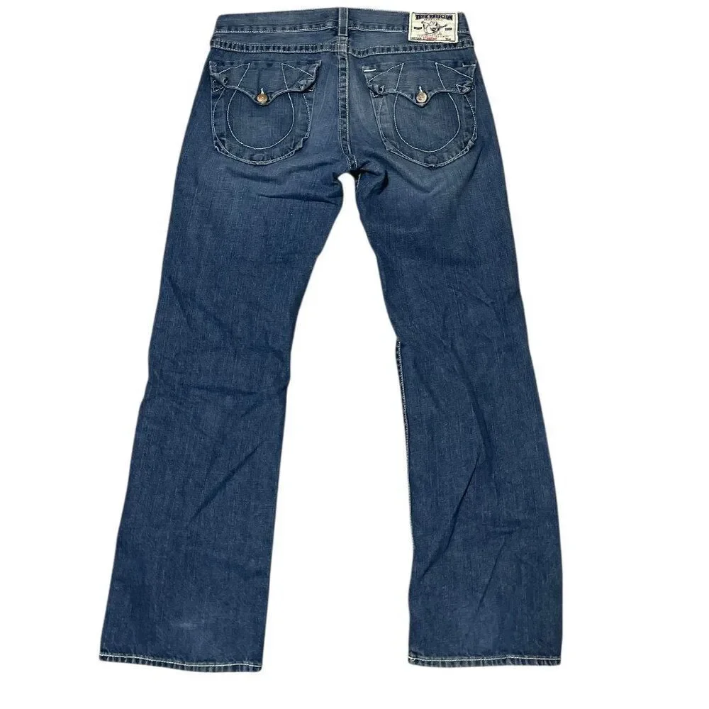 True Religion World Tour Straight Leg Denim Blue Jeans Men's Sz 36